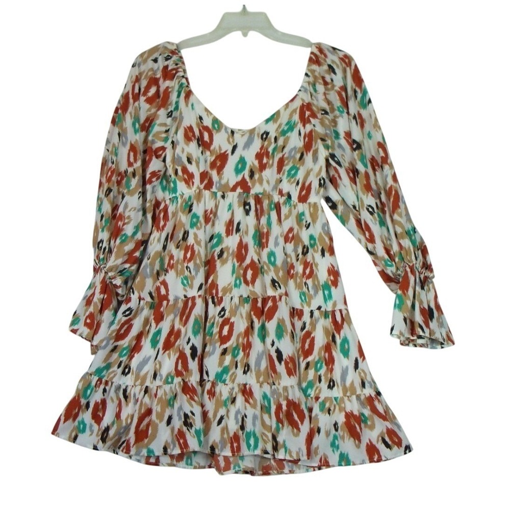 Caramela Womens‎ Abstract Ikat Print Tiered Mini Babydoll Dress Multicolor Small